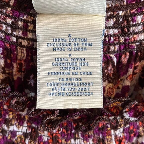 70s Style Floral Peasant Babydoll Puff Sleeve Ruffle Top Boho Cotton - Picture 7 of 9